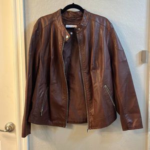 Calvin Klein Brown Faux Leather Moto Jacket